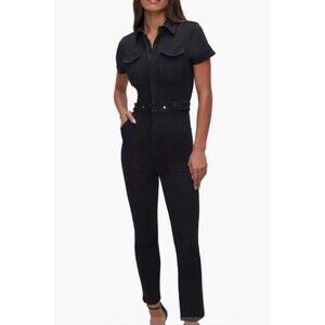 Good American Fit For Success Black Stretch Denim Jumpsuit  L(12-14) Gorpcore